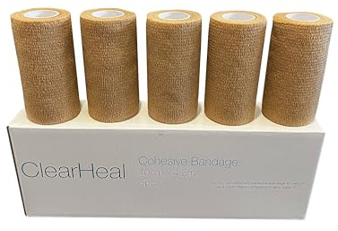 ClearHeal Cohesive Bandages, Beige, Pack of 5 (10cm x 4.5m)