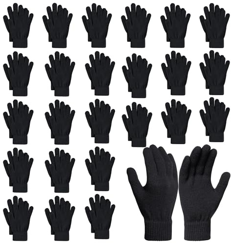 Pistha 24 Pairs Winter Gloves Knit Warm Gloves Magic Glove Bulk Pack Christmas Gift for Men Women Teens Homeless Cold Weather
