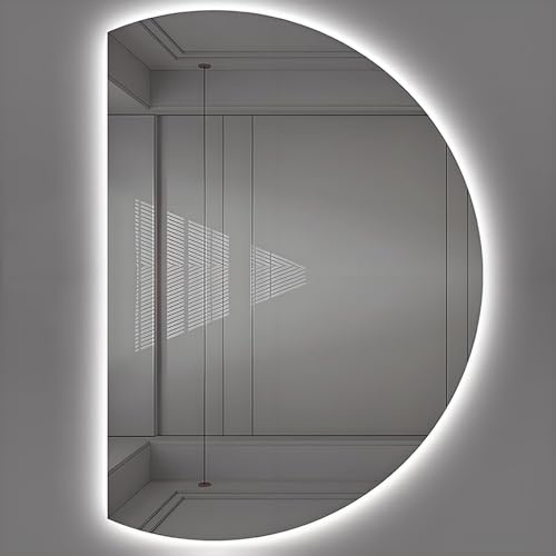 ZYBOWAYL Specchio da Bagno 3 Colori Dimmerabile, Grande Mezzaluna Specchio a Figura Intera, LED Senza Cornice Antiappannamento per Ingresso(Left Cut,39L x 28 W)
