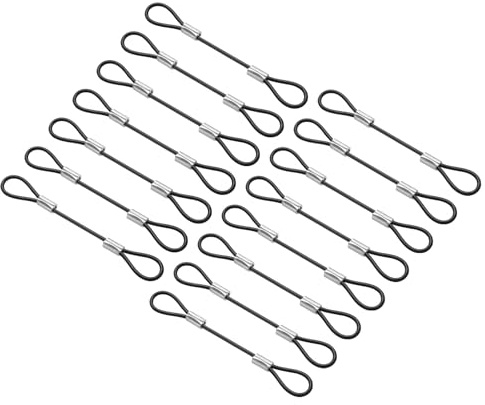 PATIKIL 0.3Ft(4 Inch) Safety Cable Lock, 15Pcs Stainless Steel 0.08 Inch Dia Security Wire Rope with Double Loop Double Loop for Stage Lighting Luggage Lock, Black