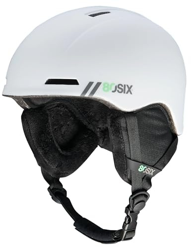 80SIX Skidhjälm män kvinnor unisex snösporthjälm med ventiler avtagbara öronkuddar EPS-skum PC-skal för skidåkning snowboard vuxna ungdomar (vit matta, L/XL)