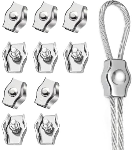 GNALIA Tensor Cuerda Tendedero 10 Piezas M2 Abrazadera Cable Acero Inoxidable 304 Clip Símplex Para Fijación Cables Acero