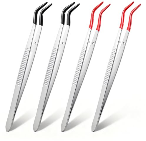 4 Stück Pinzette Mit Silikon Spitze Perlen Pinzette Lange Gebogene Pinzetten Präzisions Gummi Gebogenen Spitzen Edelstahl Gebogener Gespitzte Pvc Silikon Beschichtete für Handwerk Schmuck