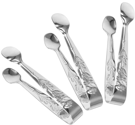 BIUDECO 3 pièces Pince à Glaçons Inoxydable Pinces Service Multifonction pour Glace Biscuits et Bonbons Design Rose Usage Quotidien et Buffet