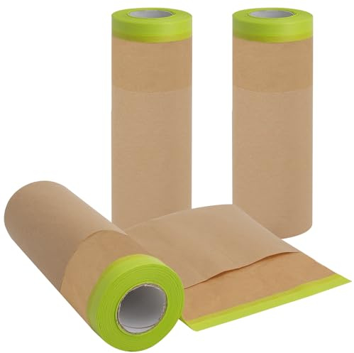 FIUTEKO 3 ROLLS Maler Abdeckpapier, 30cm x 15m Abdeckpapier Maler, Malerkrepp Papier-Masker,Selbstklebendes Maskierungspapier, abkleben malerbedarf für Lackieren oder für Fenster abkleben malerkrepp
