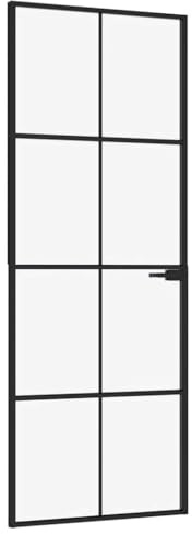 Emmtore Puerta de interior vidrio templado y aluminio negro 76x201,5 cm