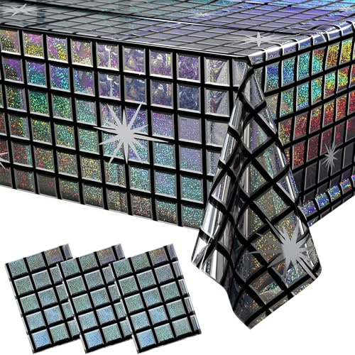 GSrenyu 3Pcs Glitter Disco Table Cloth 100 * 270CM | Rectangle Tables Covers for 70s 80s Disco Party Decorations, Iridescent Tablecloths for Birthday Wedding Dance Party Decor