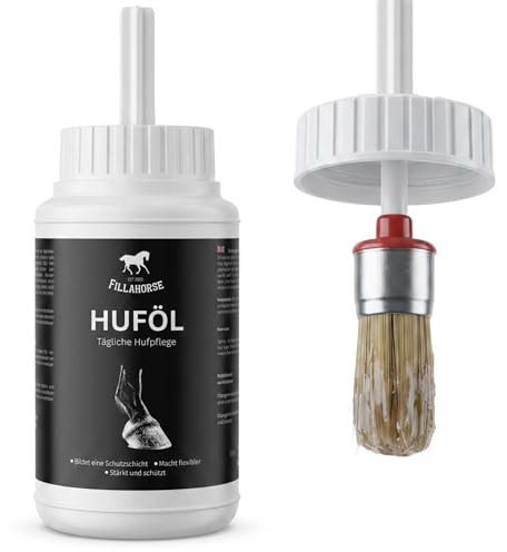 FillaHorse Hufpflegeöl 550ml – Premium Pflege mit integriertem Pinsel – Pflegendes Huföl für Pferde mit Teebaumöl & Traubenkernöl – Für Geschmeidigkeit & optischen Glanz – Tägliche Hufpflege
