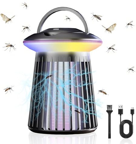 Lampe Anti Moustique, 4000mAh Lampe électrique Anti Insectes Rechargeable USB Piège à Mouche Insectes, Lampe Moustique Élimination 360° pour Extérieur, Camping & Jardin