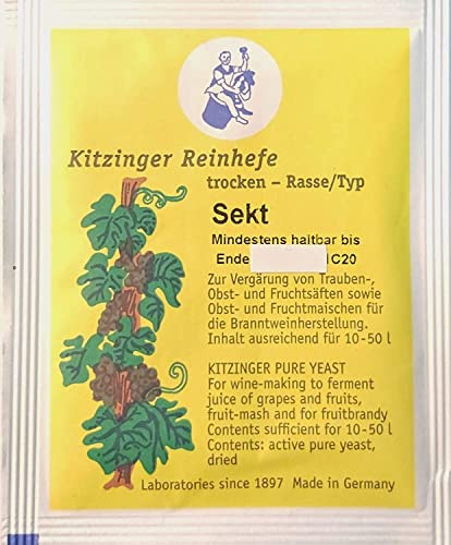 TROCKENHEFE / Weinhefe 5 g Champagner trocken Kitzinger Trockenhefe für Trauben und Früchte vergären ergiebig bis 10 - 50 Liter