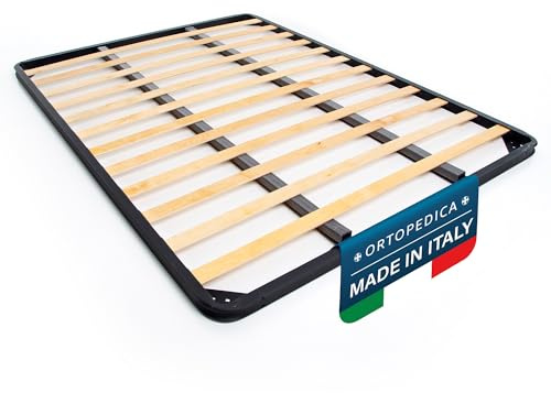 DOLCI SOGNI Rete 140x190 Senza Piedi con Doppia Barra Centrale, Rete Ortopedica Doghe Letto Matrimoniale, Rete 140x190 a Doghe per Letto a incasso, 100% Made in Italy