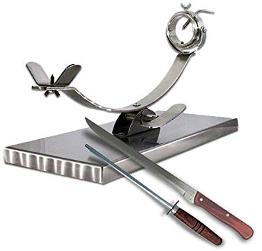 BRICOMIRAS JAMONERO Modelo MOJÁCAR BALANCÍN Giratorio DE Acero Inoxidable AISI-304, Regalo Cuchillo + CHAIRA Soporte JAMONERO
