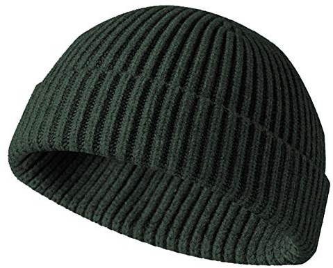 JFAN Trawler Winter Beanie Hat Baseball Cap Roll up Edge Skullcap Fisherman Beanie Unisex Cuffed Short Knit Fisherman Beanie Winter Hats-Green