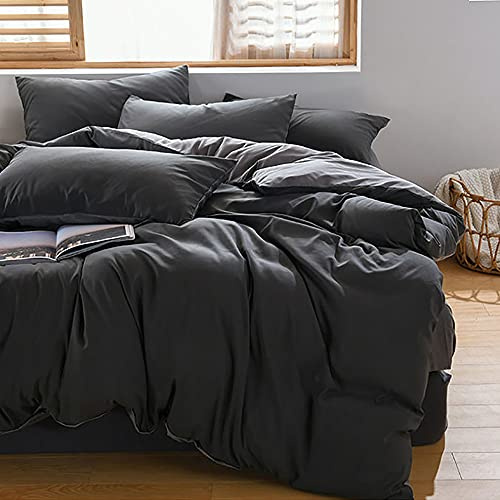 Bettwäsche 140x200 Grau Anthrazit Wende Bettwäsche-Sets Kissenbezug 70x90cm | Oeko tex, Microfaser, Unifarben, Wendebettwäsche, Bettbezug, Reißverschluss, Einzelbett, 2teilig