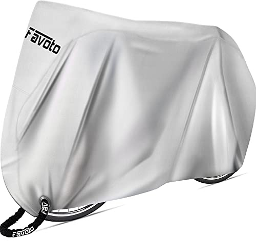 Favoto Bicycle Cover Waterproof Outdoor - Bike Cover for 2 Bikes Outdoor Storage Windproof UV Snow Proof with Lock Hole for Mountain Road City Bike Beach Cruiser Bike, Solid Silver