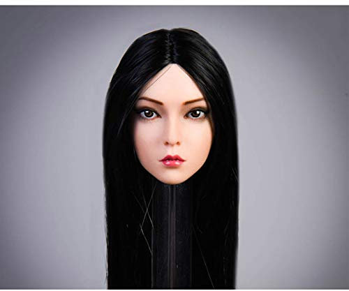 Soldatensimulationskopf Im Maßstab 1/6 Geformte Weibliche Schwarze Haare Lockiges Blondes Haar (Black Straight Hair)