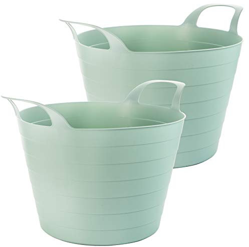 2er Set Flexi Wäschekorb 45x40 cm 30 Liter Wäschetruhe mit Griffen Retro Grün - Made in EU