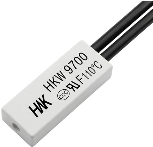 Lumonic HKW9700 Temperaturschalter flach | 110°C ± 5°C | Öffner NC | max. AC 250V/5A | max. DC 24V/8A | Kabel 70mm | 21x8x4mm | Thermoschalter, Bimetall, KSD9700 | Motoren, Netzteile, Heizlüfter