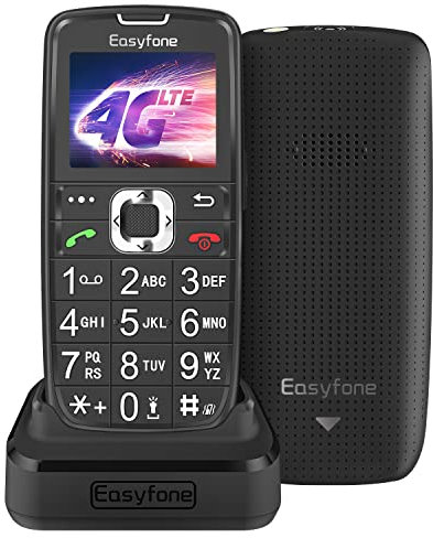 Easyfone A6 4G Unlocked Feature Cell Phone, Easy-to-Use Big Button Clear Sound GSM Basic Mobile Phone with an Easy Charging Dock, No Internet & No Camera (Black)