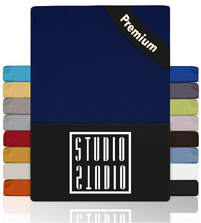 STUDIO Premium Spannbettlaken 140x200cm, 140x220cm, 160x200cm & 160x220cm – Jersey-Spannbetttuch aus 97 % Baumwolle & 3 % Elastan – Marine – Öko-Tex Zertifiziert, bügelfrei – für Matratzen 15–35cm