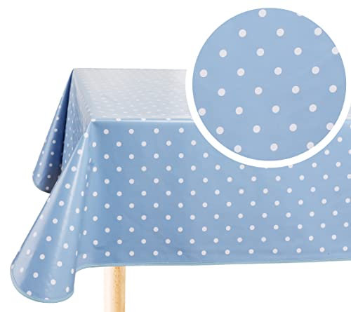 Wachstuch Tischdecke Wachstuchtischdecke Abwaschbar Eckig 140 x 180 cm Kleine Tupfen Blau Grau