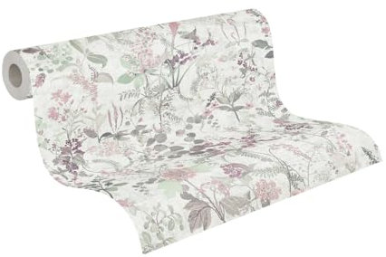 A.S. Création Blumentapete Weiß Grün THE BOS 388251 Vliestapete Tapete Landhaus Dschungeltapete 10, 05 m x 0, 53 Made in Germany, Rosa