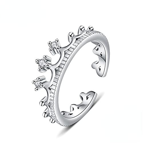 UTHTY 925 Sterling Silber, Krone offen verstellbare Ringe, Party Zirkon Kronenringe Größenveränderbar Hochzeitsschmuck for Frauen