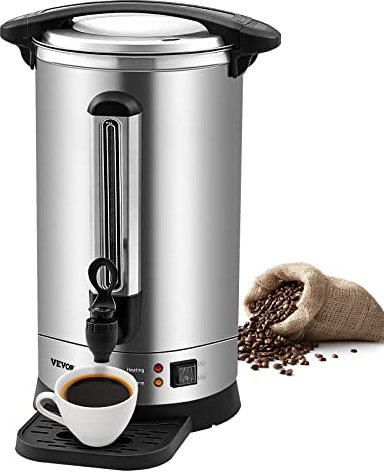 VEVOR Percolateur à Café 9.75L 65 Tasses Distributeur de Boissons Chaudes en Acier Inoxydable Filtre Permanent Marmite à Vin Chaud 90-98 ℃ Maintenu Infusion Rapide Appareil Chauffe Eau Thé Chocolat