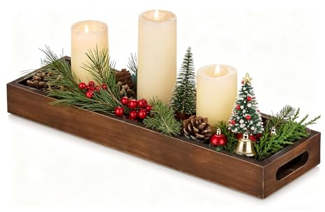 Hanobe Rustikales dekoratives Serviertablett aus Holz, braun, rechteckig, 40,6 x 11,9 x 4,3 cm | Rustikales Holztablett für Heimdekoration, Esstisch, Ottomane, Dekoration, Badezimmer, Couchtisch, rechteckig