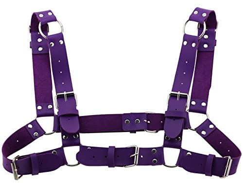 YOPADO Männer Body Brust Harness Fetisch Bandage Kostüme Herren Geschirr Punk Brustgurt PU Bondage Sexy Sklave Brustgeschirr Einheitsgröße Gurt(One Size, Purple)