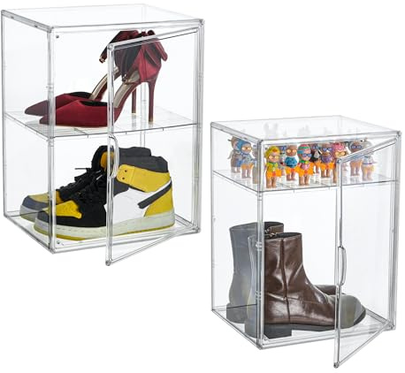 Attelite Schuh-Aufbewahrungsboxen, Kofferraum- und Schuhkarton-Organizer mit verstellbarer Trennwand, 2er-Set, Schuhboxen, transparenter Kunststoff, stapelbar mit Deckel, große