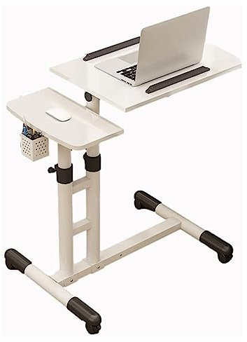 POCHY Mobiler Stehschreibtisch, neigbarer Betttisch, klappbarer Nachttisch mit Rollen, Beistelltisch, rollender Laptop-Tisch mit Stahlrahmen