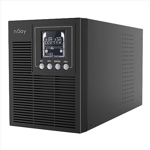 NJOY Echo Pro 1000 Gruppo di Continuità Server 1000VA 800 Watt Con Ventole Silenziate, Doppia Conversione Online Onda Sinusoidale Pura, 3 Uscite Schuko, USB, RS232, EPO, 2 Batterie – Garanzia 3 Anni