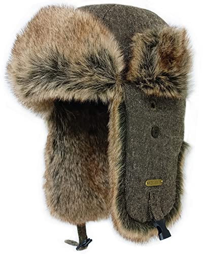 HEYANN Fliegermütze Herren Braun Wintermütze Trapper, Russische Mütze Ushanka Herren Unisex Faux Fellmütze Russische Mütze Herren Wintermütze Ohrenschützer (L/XL, Braunhua-sanse)