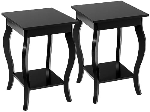 GIANTEX Beistelltisch klein 2er Set, Nachttisch Nachtschrank mit 2 Ebenen, Wohnzimmertisch Sofatisch Couchtisch Holz, Ablagetisch Telefontisch Holztisch Modern, mit 4 gebogenen Beinen, 40x40x60 cm