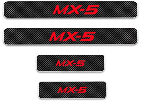 JYMLOV 4 pcs Carbon Fiber Car Door Sill Protector Strips for Ma-zda MX-5 MX 5 MX5, Welcome Pedal Guard Kick Plates Sticker Threshold Cover Auto Decorative Accessories,Red