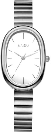 JewelryWe Uhren Damen Edelstahl Oval: Klassische 30m wasserdichte Analog Quarz Armbanduhr Frauen Geschäft Lässige Uhr Damenuhr mit Schmal Edelstahl Armband und Ultradünn Ovalem Gehäuse