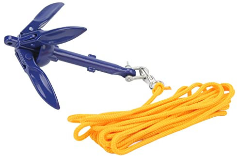 UPQRSG Marine Kajak Anker, Blauer, Faltbarer Boots Kajak Anker Aus Aluminium mitGelbem Seil, Kleine Boots und Kanu Anker für Fischer, Angelboot Kajak Zubehör