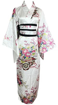 ZNLFS Vestaglia da Donna Kimono Giapponese Tradizionale, Abito Kimono per Halloween, Costume Cosplay Geisha Yukata, bianco, XXL