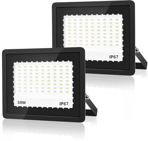 VRFMALIY LED Strahler Außen 50W 2 Stück, 5000LM 7000K Fluter Flutlicht, IP67 Wasserdicht Kaltweiß Superhell Scheinwerfer Aussenstrahler für Gärten, Garage, Hotel, Innenhöfe