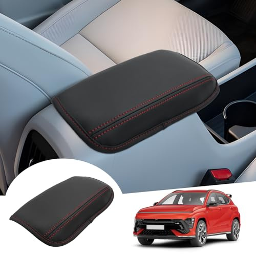 GAFAT Compatible avec Hyundai Kona SX2 2024-2026 2027 Housse d'Accoudoir Central, Kona SX2 Hybird EV 2025 Protection pour Console Central Accessoires, Rembourrage en Cuir PU (Rouge)