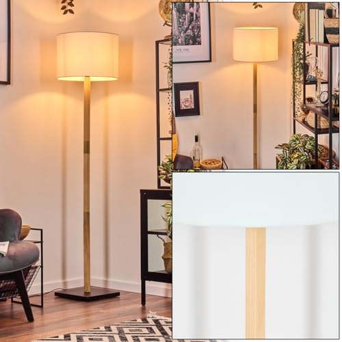 Stehleuchte Bassagoda, Stehlampe aus Holz/Metall/Stoff in Naturfarben/Schwarz/Weiß, Leuchte im Boho-Style/skandinavisch-Design (Ø 40 cm), Höhe 169,5 cm, Fußschalter, 1 x E27, ohne Leuchtmittel