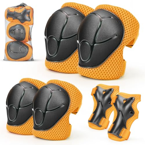 Genouillères et coudières pour enfants, 6 protège-poignets et coudières pour enfants, équipement de protection pour enfants avec sac en maille pour skateboard, patinage à roulettes, vélo et sports