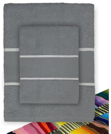 Tex family Set Asciugamani Spugna Tela Aida da ricamare Punto Croce 1+1 Viso E OSPITE con Filato in Omaggio - Antracite