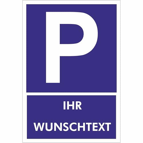INDIGOS UG - Parkplatzschild mit Wunschtext - 20x15 cm - blau - 3mm Aluverbundplatte - Schild für für Ihren Parkplatz, Carport, Wohnanlage - Schilder selbst gestalten