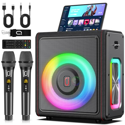 HWWR Karaoke Adultes, Enceinte karaoké Bluetooth 5.3 Portable avec 2 Micro sans Fil, 120W PA Système avec Correction de Tonalité & Réglage d'Écho, Compatible TWS/Carte TF/USB/AUX/Live/REC