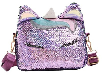 Holibanna Kleiner Umhängetasche aus Pu Leder mit Einhorn Paillettenohren Leichte und Multifunktionale Crossbody Tasche für Mädchen für Freizeit und Strand