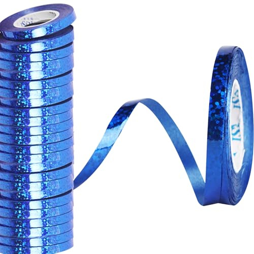 waziwe 240 metri di lunghezza stelle filanti per compleanno, 24 scintillii blu, perfetto per decorazione di matrimonio, compleanno, decorazione di Capodanno, nastro regalo, nastro per palloncini (blu)