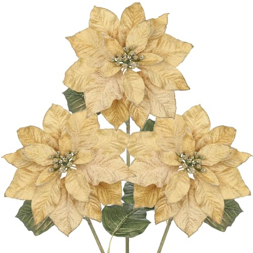Arborus 3 STK Kunstblumen Weihnachten 70 cm Weihnachtsstern Künstlich für Weihnachtsbaum Deko Künstliche Weihnachtsblumen für Vase Weihnachtsdeko Adventsdeko Winter Deko Innen Wohnung Landhaus Dekor