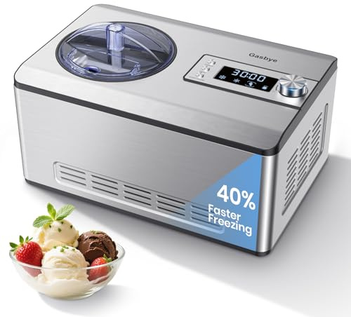 Gasbye Ice Cream Maker Machine 2.1 Qt. with Built-In Compressor, Stainless Steel